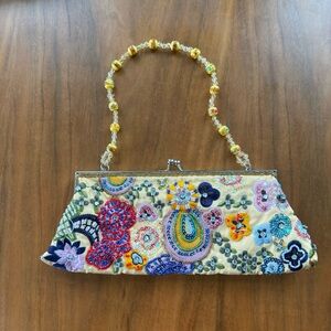 Yellow Beaded Wristlet Clutch